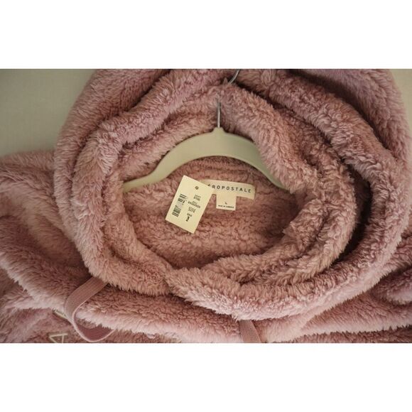 Aeropostale Women's Sz L Pink Sherpa Fleece Embroidered Logo Pullover Hoodie - Picture 4 of 7